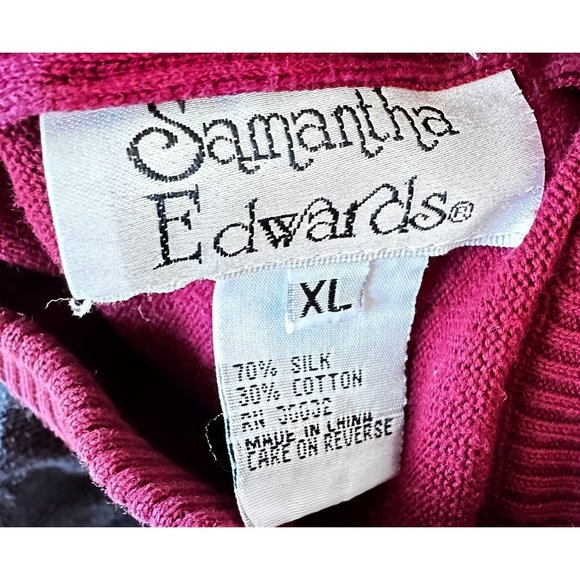 Vintage Samantha Edwards Sweater XL Burgundy Wine Back Zip Silk Cotton P… - Picture 11 of 11